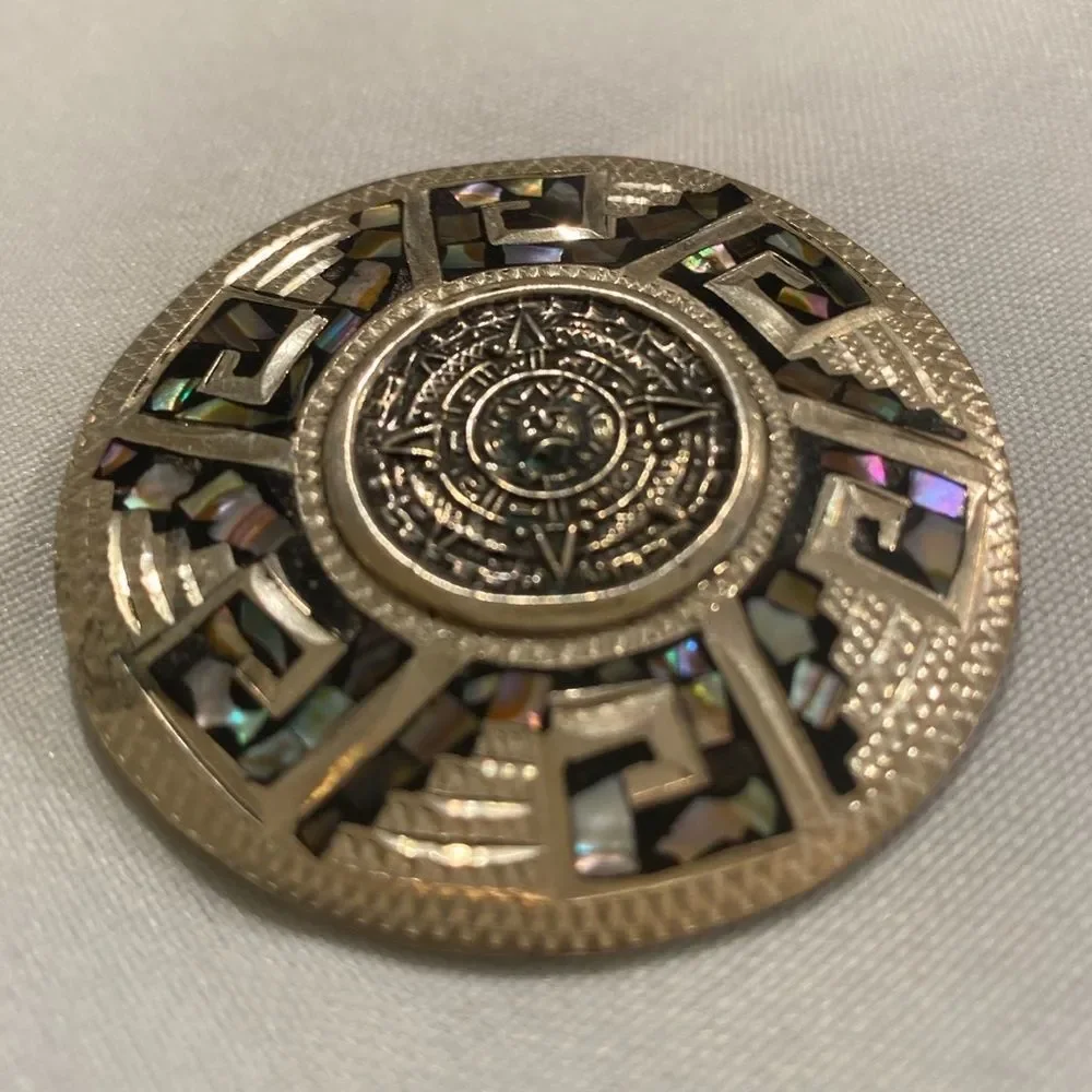 Vintage Sterling Silver MOP Inlay Pendant Brooch
